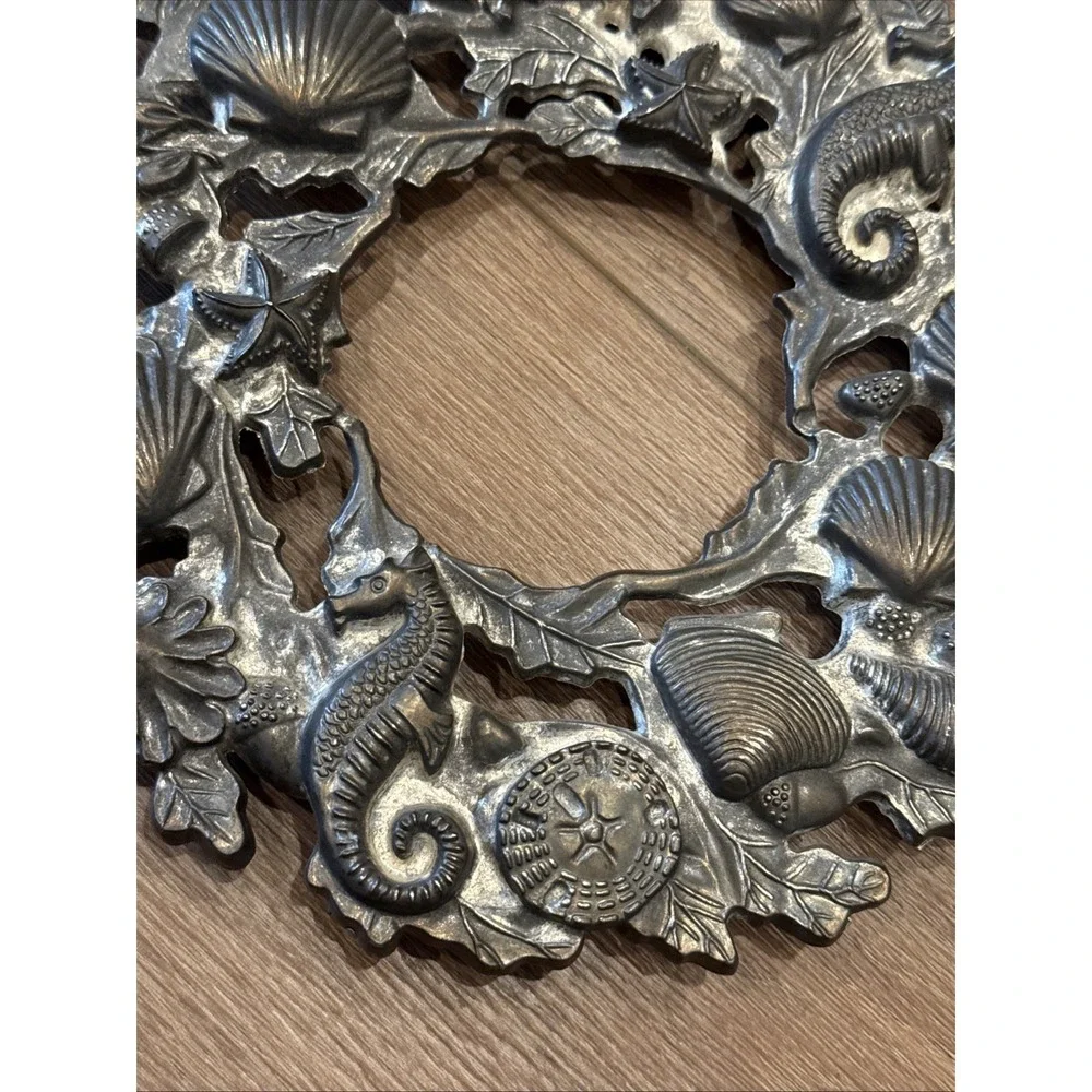 Vtg Godinger Silver-Plate Nautical Ocean Life Coastal Hanging Wreath Trivet 9